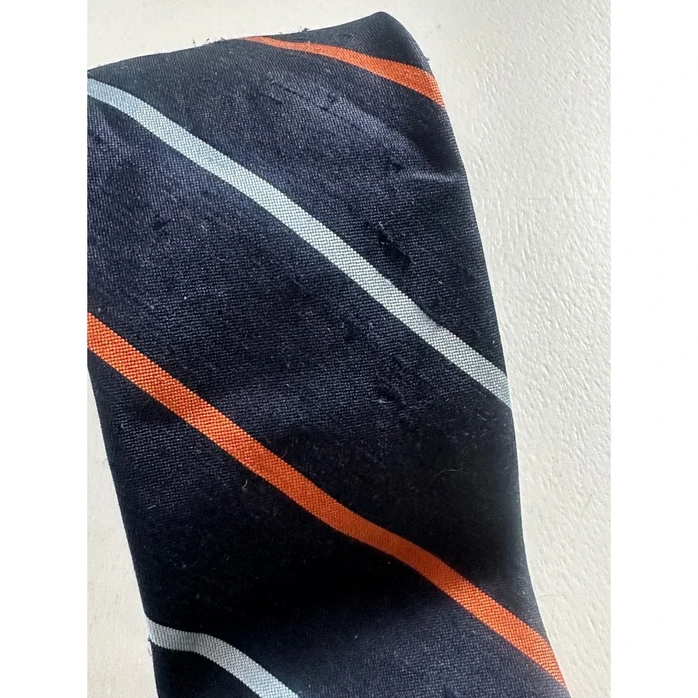 Jonathan Lake Silk Striped Tie Navy Orange Blue Tradition Distinction Mens
